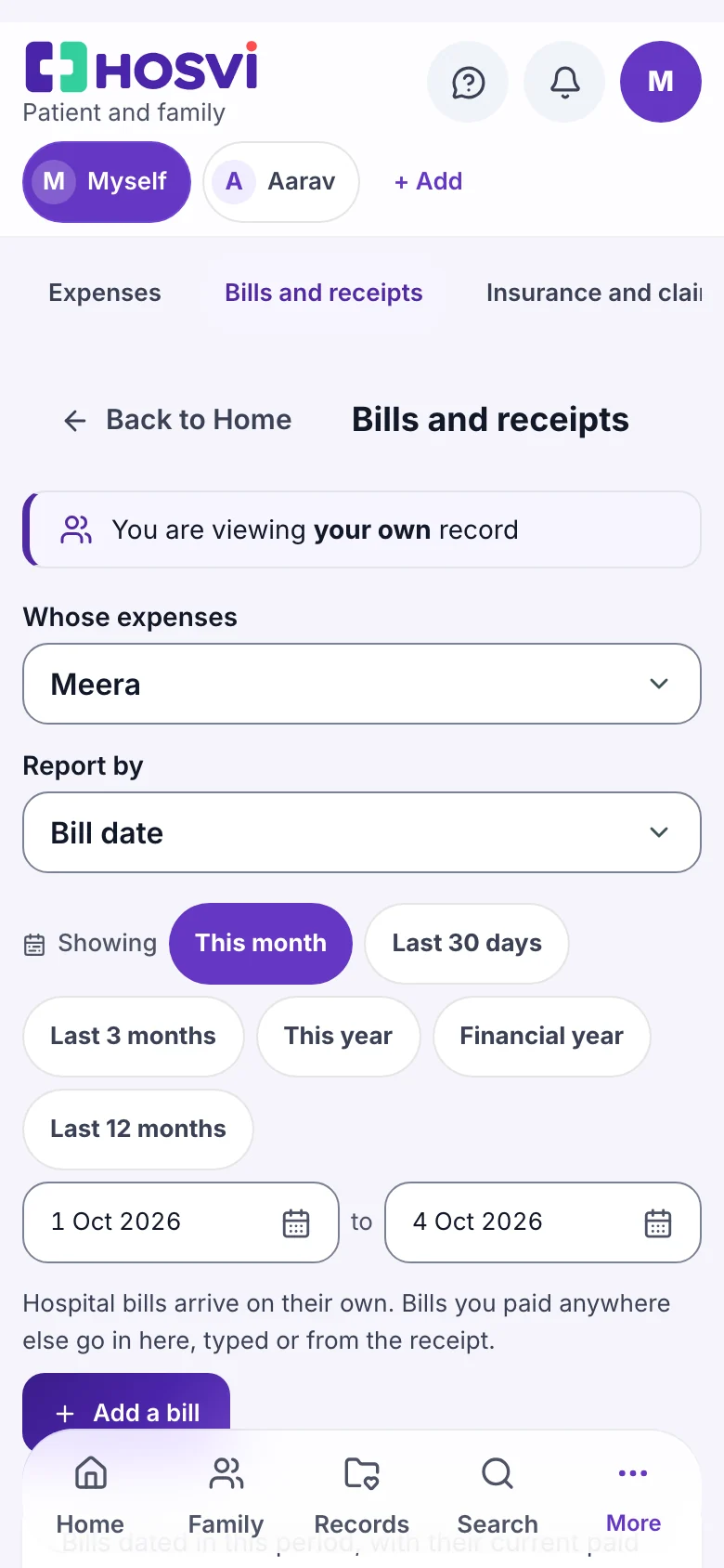 Expenses: Charged, paid and still to pay, by person and period