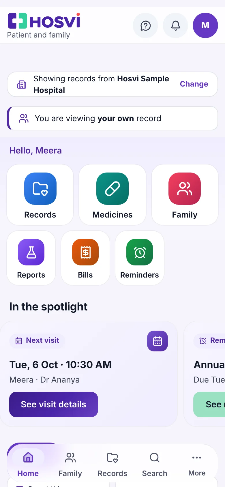 Patient and family portal on a phone