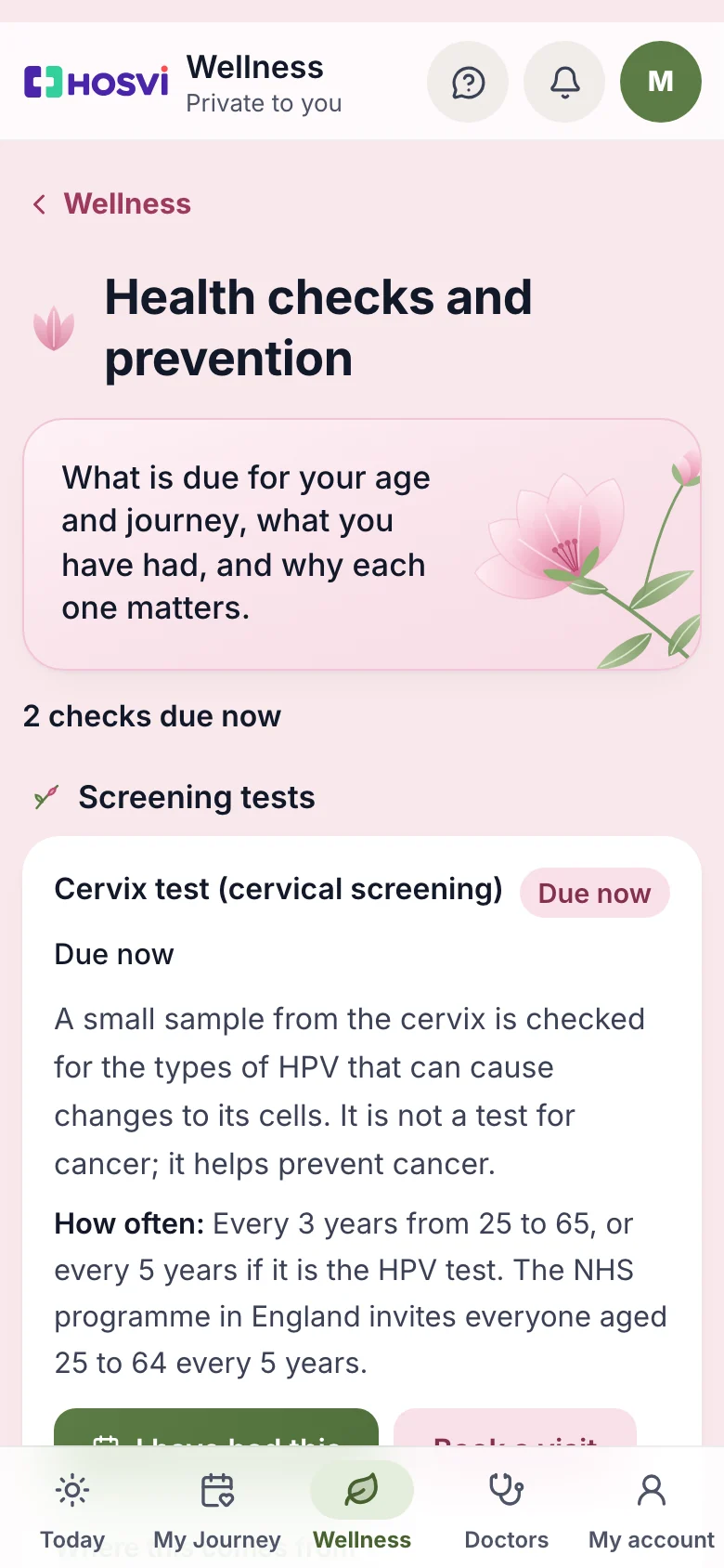 Health checks and prevention: a cervix screening test due now