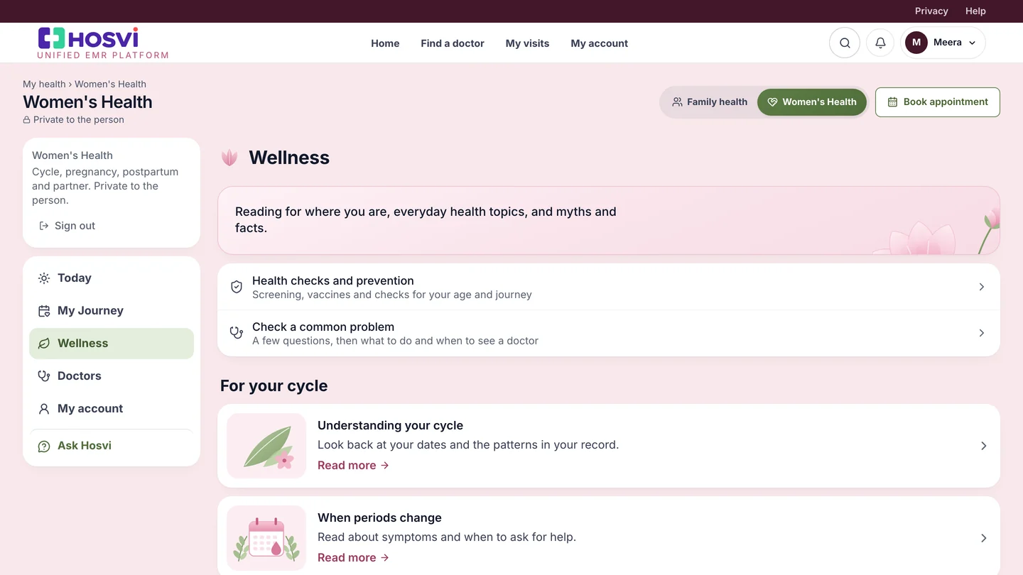 Wellness: health checks and prevention, a check for common problems, and reading for her stage