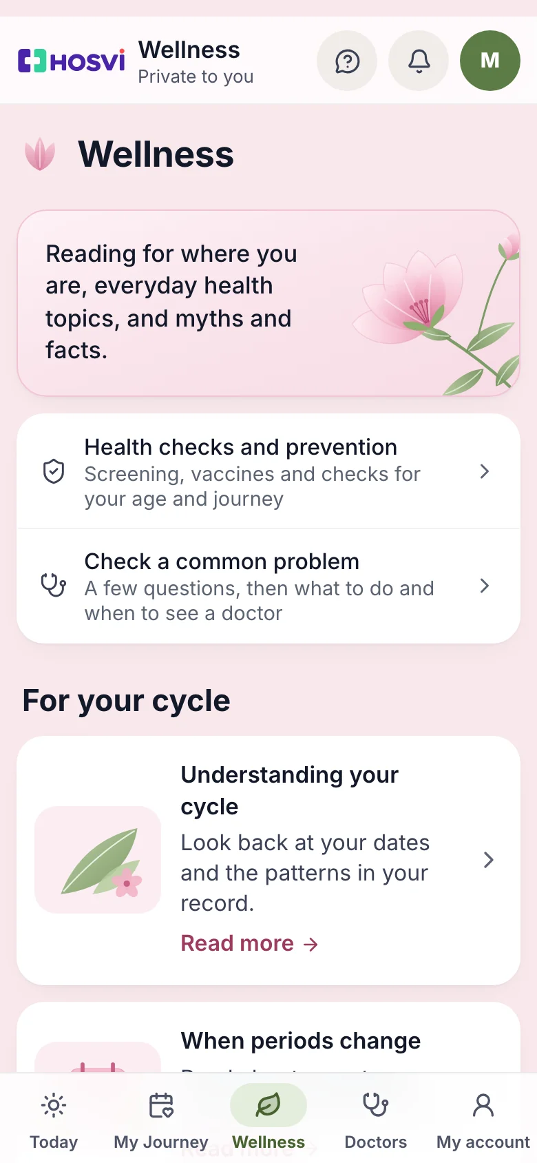 Wellness: health checks and prevention, a check for common problems, and reading for her stage